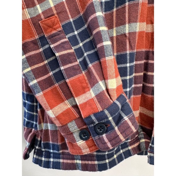 LL Bean Fleece Lined Flannel Shirt Jacket Men's Medium Shacket Navy Plaid - Picture 5 of 13